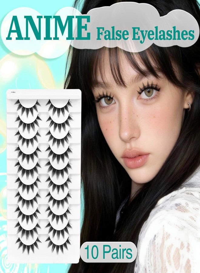 Fyonas Lashes Manga False Eyelashes 9-12mm Anime Lashes Strips C Curl Cosplay Fake Eyelashes 10 Pairs Thick Spiky Faux Mink Lashes Natural Look (FM02) - Image 3